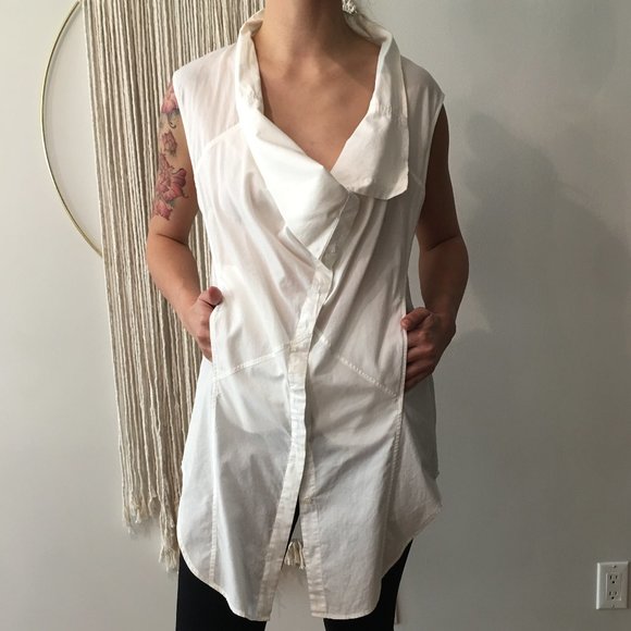 Helmut Lang sleeveless buttondown drape-neck shirt - Picture 1 of 13